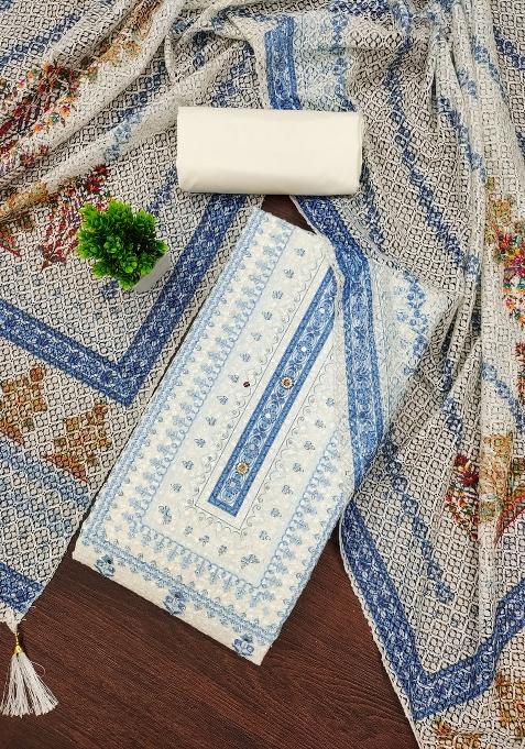 Multicolor Embroidered Cotton Blend Dress Material