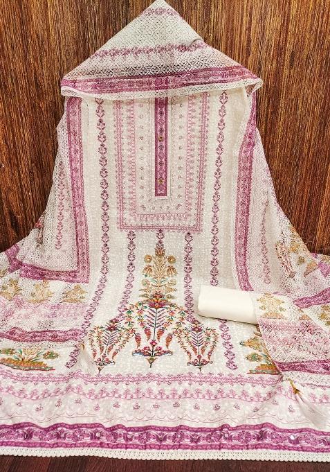 Multicolor Embroidered Cotton Blend Dress Material