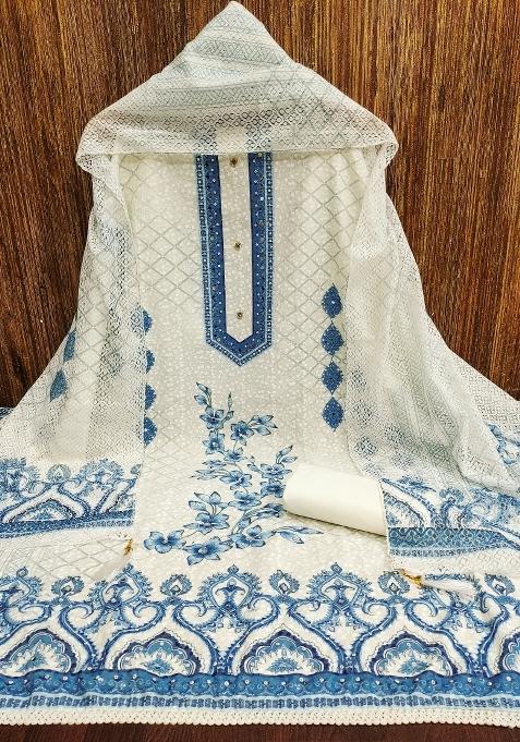 Multicolor Embroidered Cotton Blend Dress Material