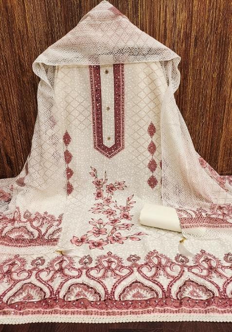 Multicolor Embroidered Cotton Blend Dress Material