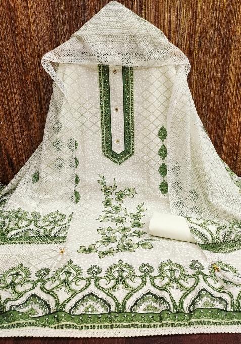 Multicolor Embroidered Cotton Blend Dress Material