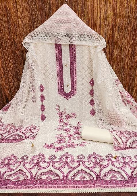 Multicolor Embroidered Cotton Blend Dress Material