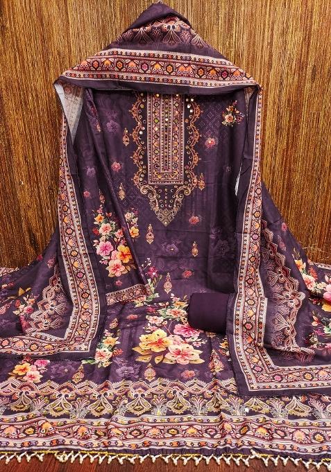 Voilet Embroidered Blended Pakistani Suit Set