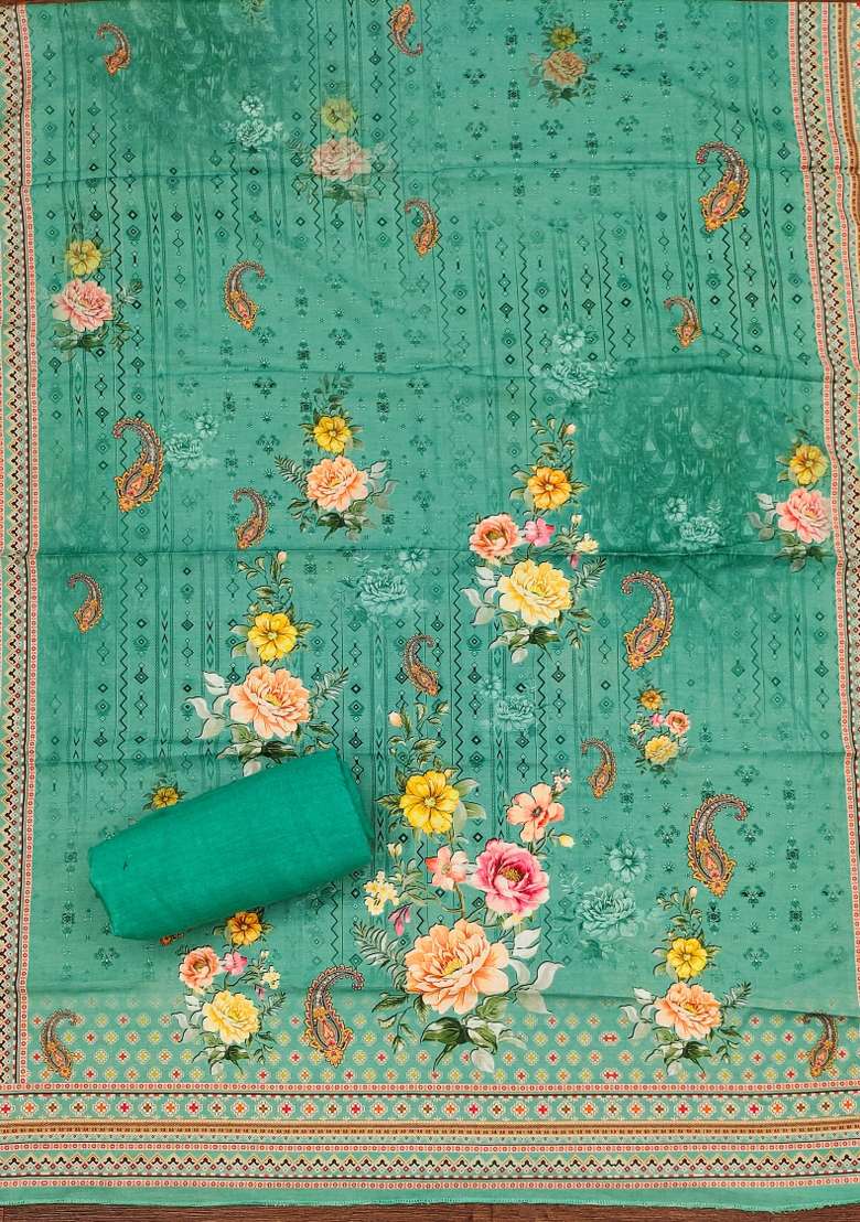 Green Embroidered Blended Pakistani Suit Set - Indya