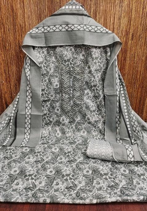 Multicolor Embroidered Cotton Blend Dress Material