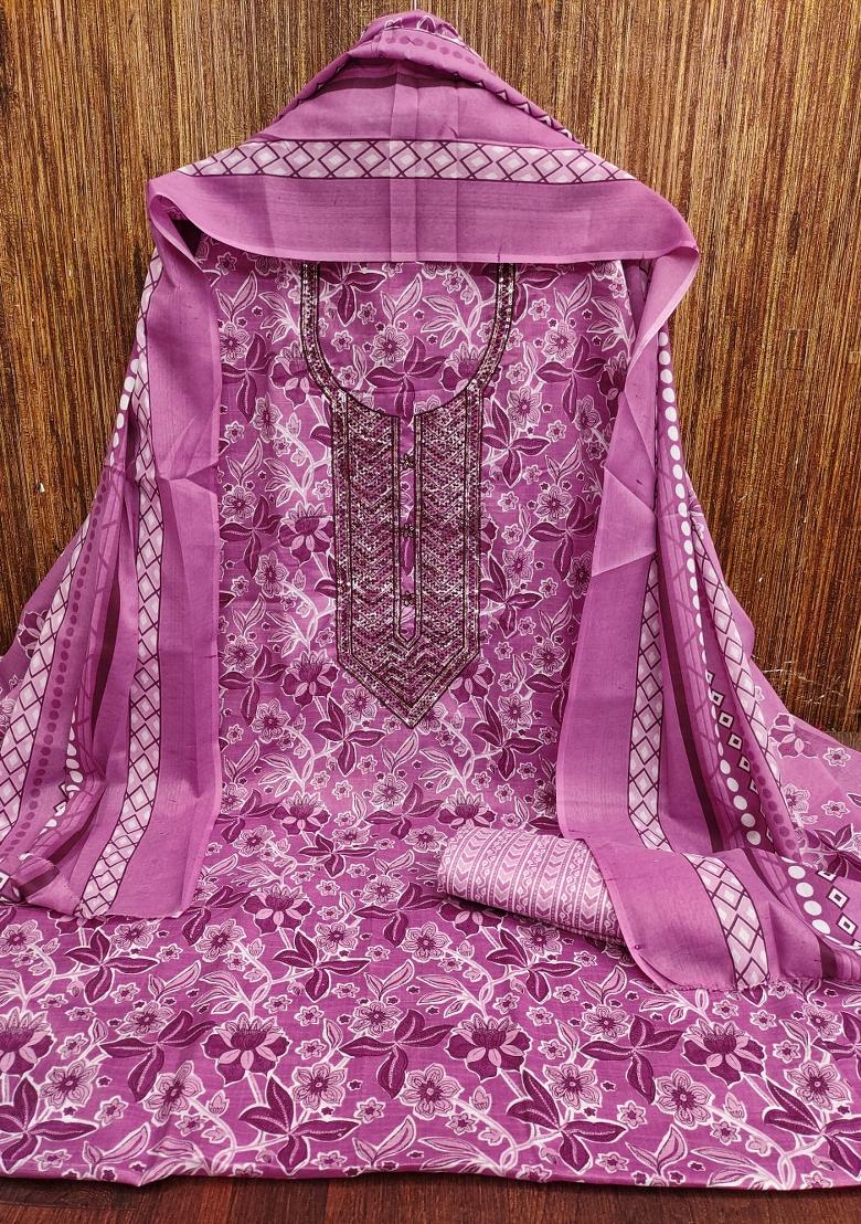 Multicolor Embroidered Cotton Blend Dress Material