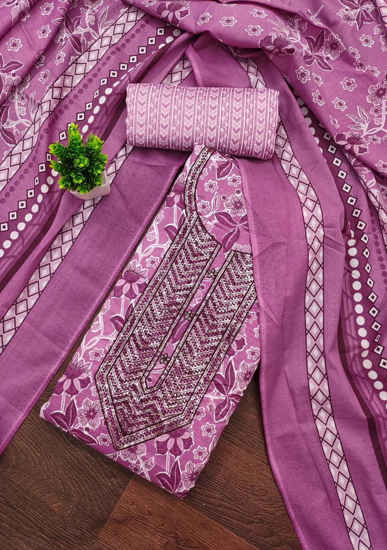 Multicolor Embroidered Cotton Blend Dress Material