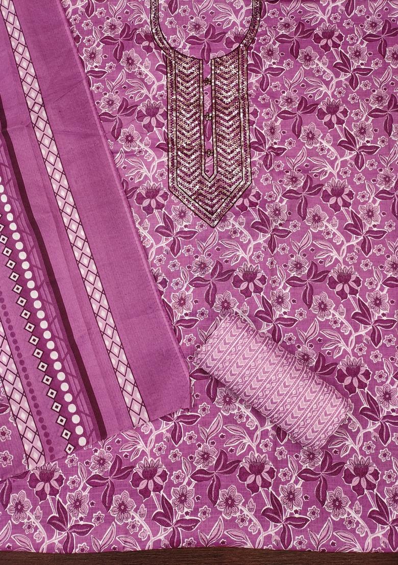 Multicolor Embroidered Cotton Blend Dress Material