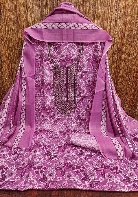 Multicolor Embroidered Cotton Blend Dress Material