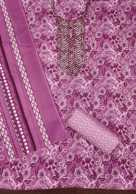 Multicolor Embroidered Cotton Blend Dress Material