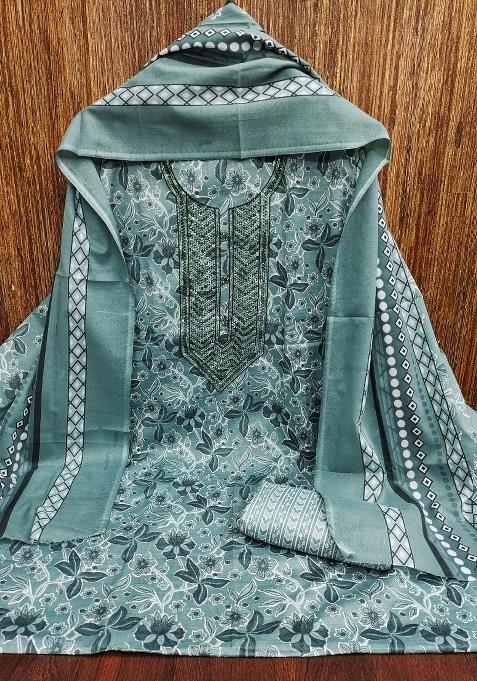 Multicolor Embroidered Cotton Blend Dress Material