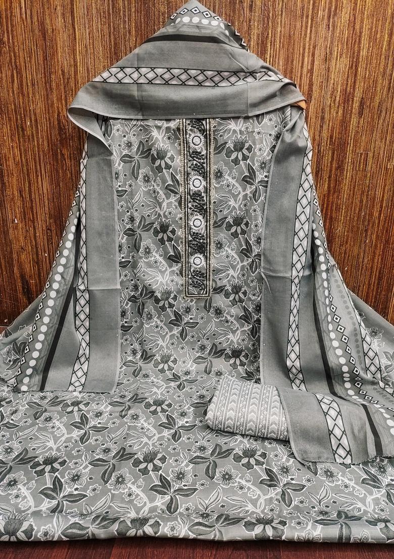 Multicolor Embroidered Cotton Blend Dress Material