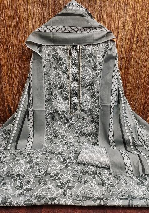 Multicolor Embroidered Cotton Blend Dress Material