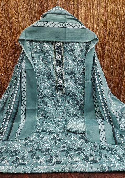 Multicolor Embroidered Cotton Blend Dress Material