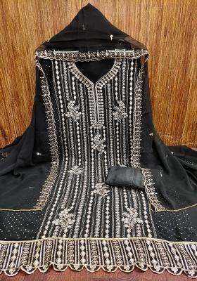 Black Embroidered Georgette Dress Material