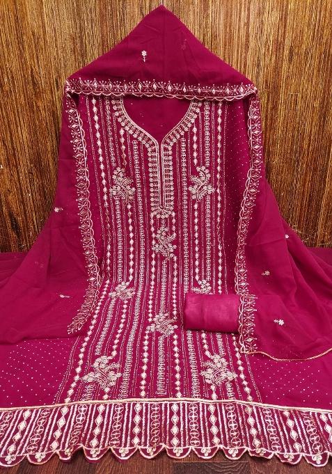Magenta Embroidered Georgette Pakistani Suit Set