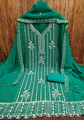 Sea Green Embroidered Georgette Dress Material