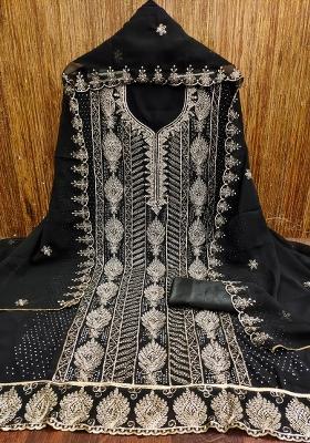 Black Embroidered Georgette Dress Material