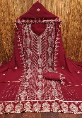 Maroon Embroidered Georgette Dress Material