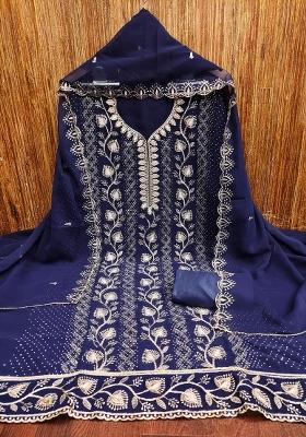 Blue Embroidered Georgette Dress Material