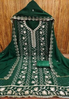 Green Embroidered Georgette Dress Material