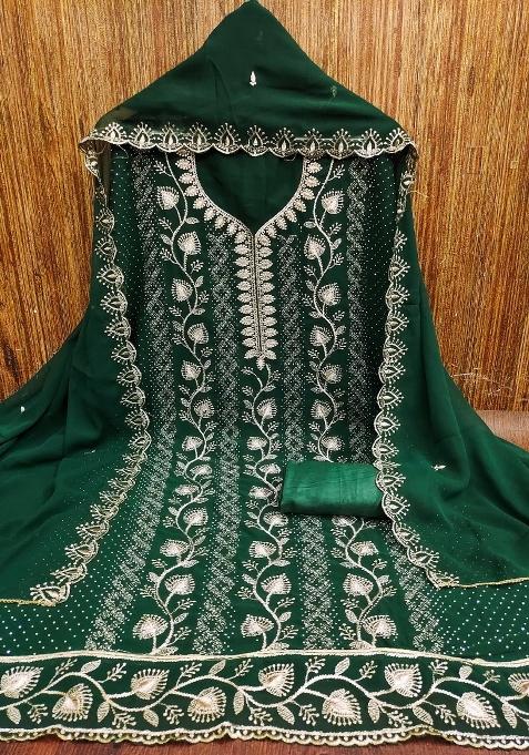 Green Embroidered Georgette Straight Kurta Set