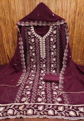 Magenta Embroidered Georgette Dress Material