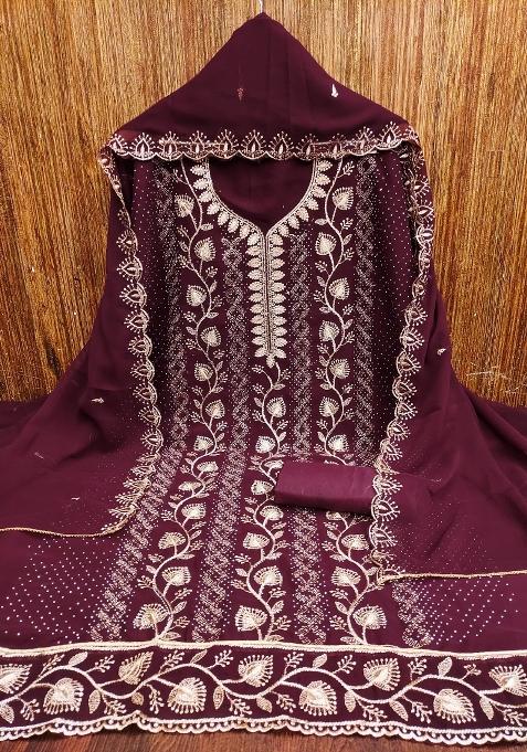 Magenta Embroidered Georgette Pakistani Suit Set