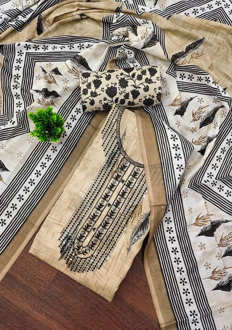 Beige Printed Blended Straight Kurta Set - Indya