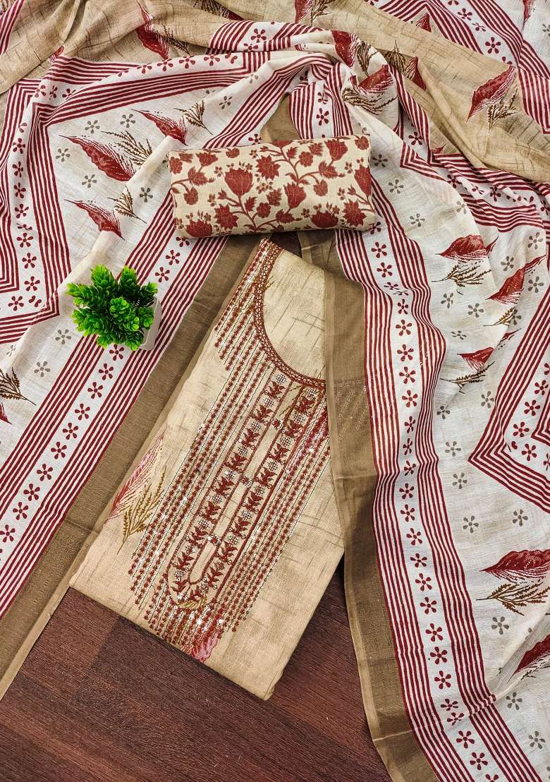 Beige Printed Blended Straight Kurta Set - Indya