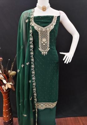 Green Embroidered Georgette Dress Material