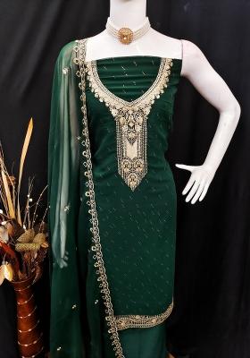 Green Embroidered Georgette Dress Material