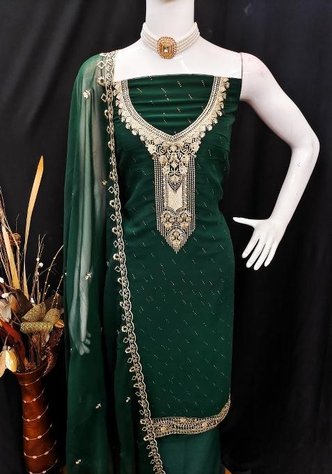 Green Embroidered Georgette Pakistani Suit Set