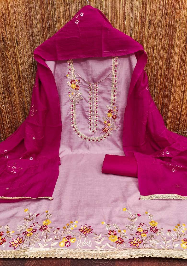 Pink Embroidered Blended Straight Kurta Set - Indya