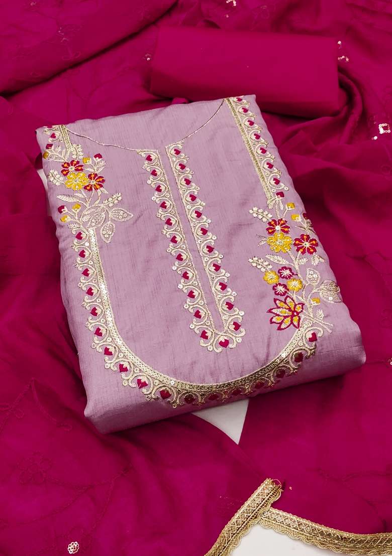 Pink Embroidered Blended Straight Kurta Set - Indya