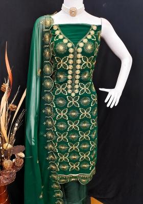 Green Embroidered Georgette Dress Material