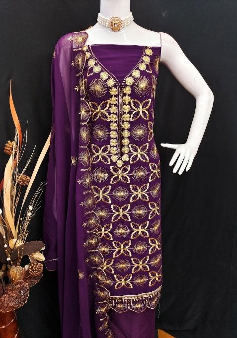 Purple Embroidered Georgette Pakistani Suit Set