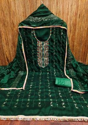 Green Embroidered Silk Dress Material