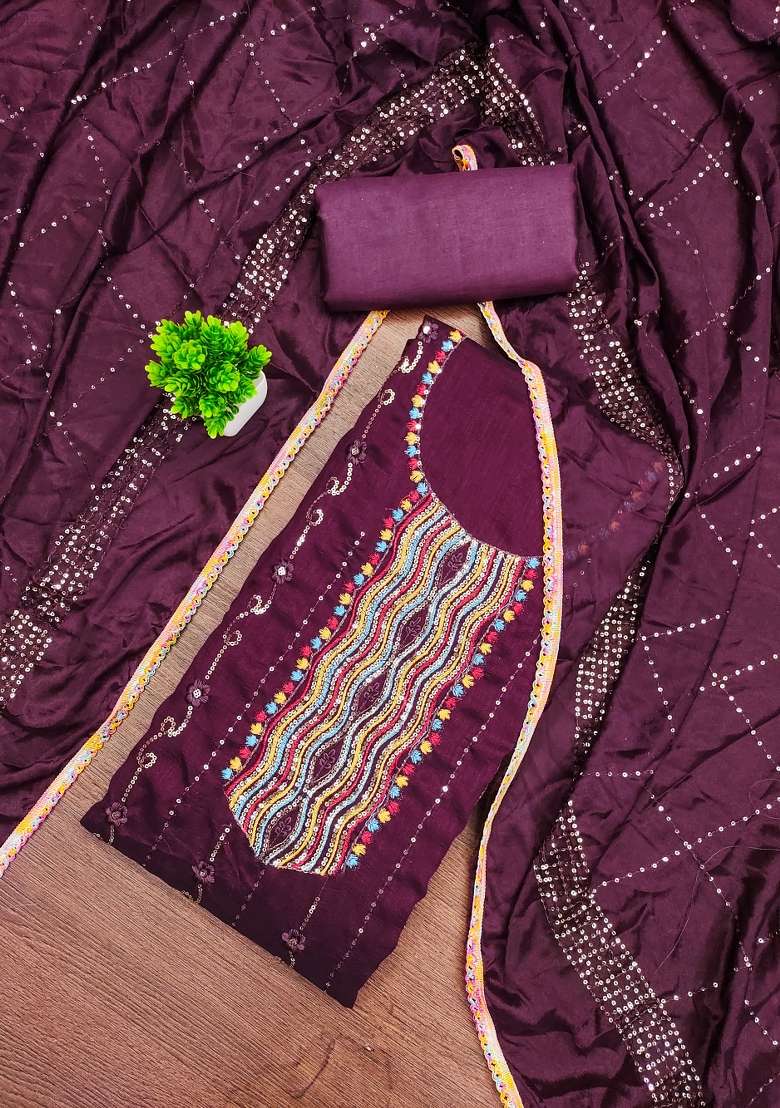 Purple Embroidered Silk Blend Straight Kurta Set - Indya