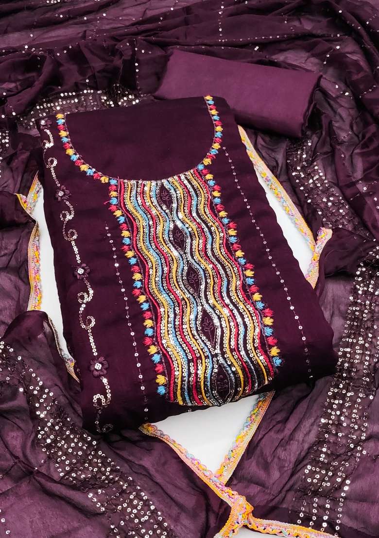 Purple Embroidered Silk Blend Straight Kurta Set - Indya