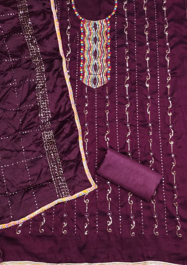 Purple Embroidered Silk Blend Straight Kurta Set - Indya