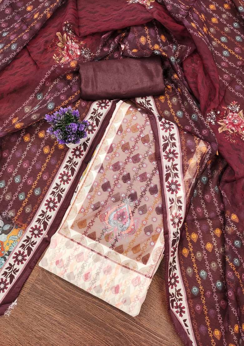 Multicolor Printed Organza Pakistani Suit Set - Indya