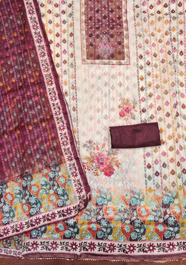 Multicolor Printed Organza Pakistani Suit Set - Indya