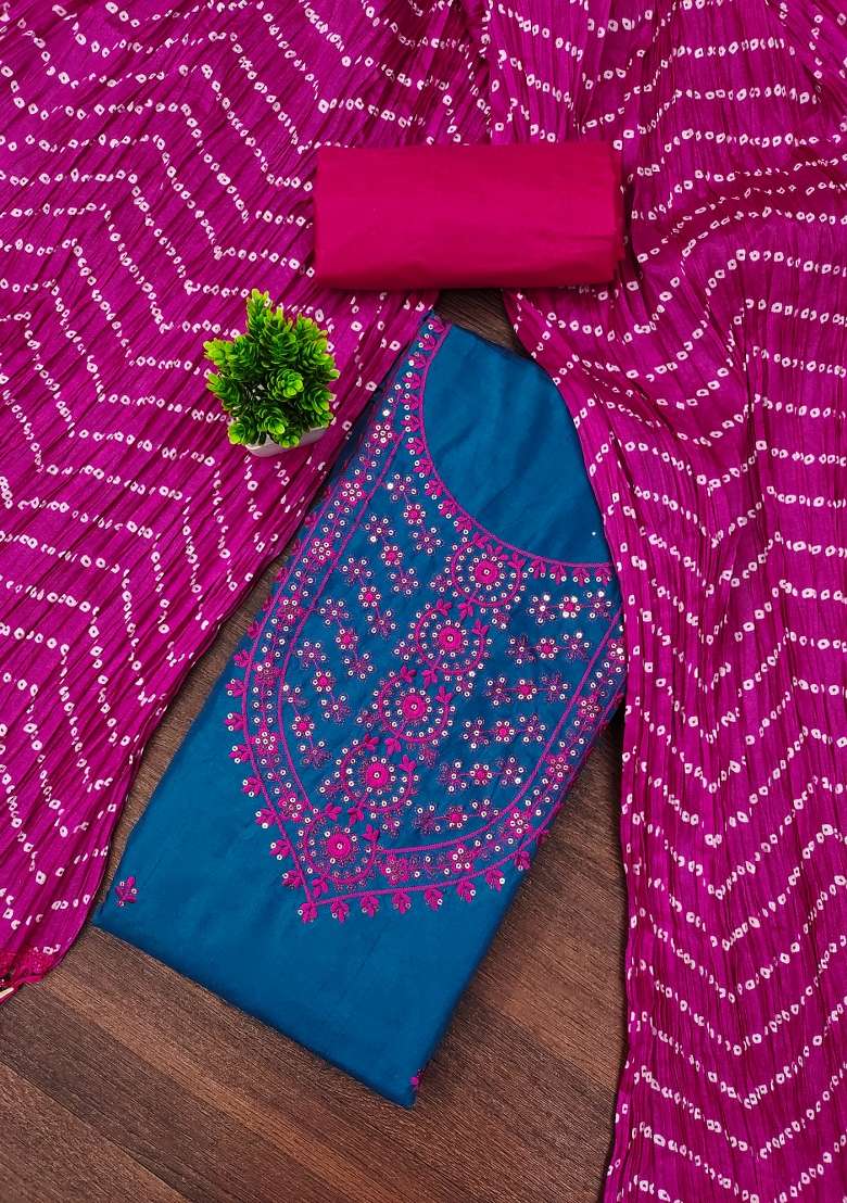 Blue Embroidered Blended Straight Kurta Set - Indya