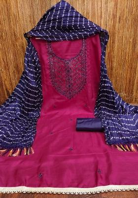 Pink Embroidered Cotton Blend Dress Material