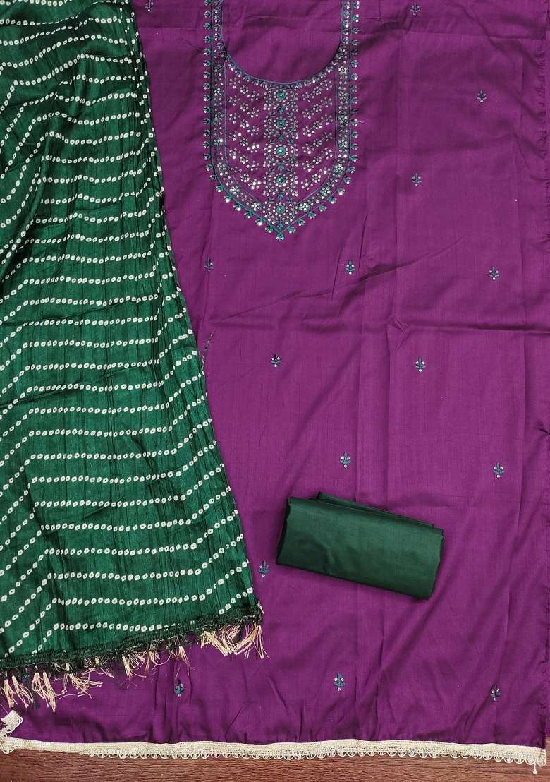 Voilet Embroidered Blended Straight Kurta Set - Indya