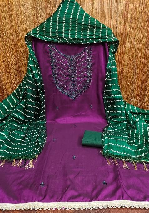 Voilet Embroidered Blended Straight Kurta Set