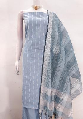 Grey Embroidered Cotton Blend Dress Material