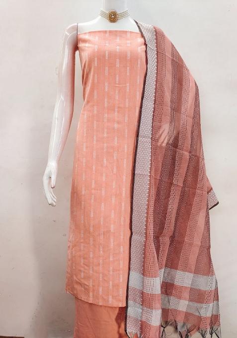 Peach Embroidered Cotton Blend Dress Material