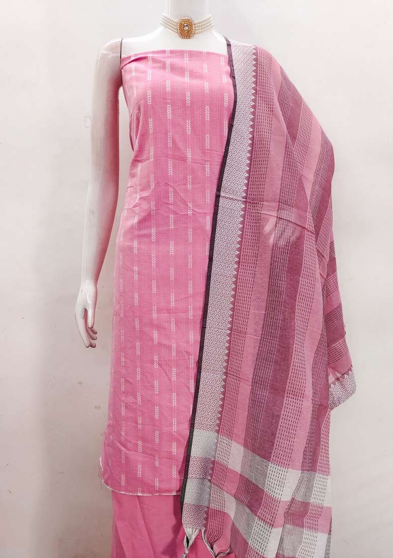 Pink Striped Blended Straight Kurta Set - Indya